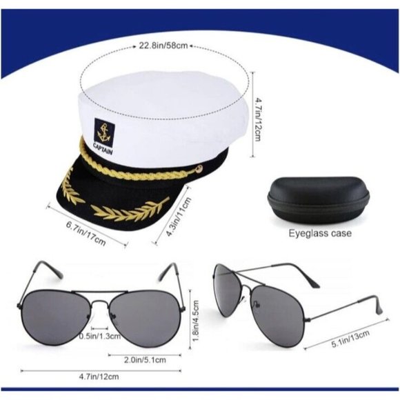 White Yacht Captain Hat Sailor Cap Party Accessories Set with Aviator Su… - Picture 4 of 8